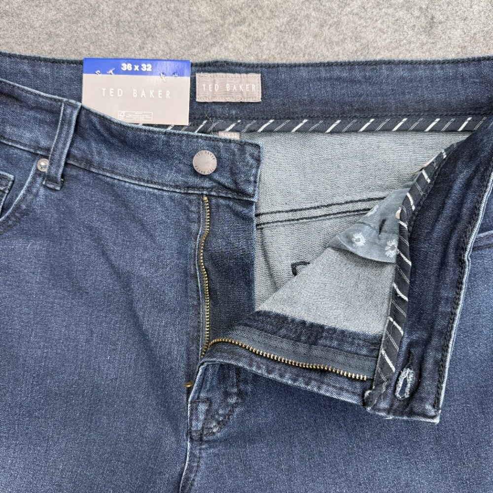 Ted Baker Comfort Stretch Jeans Men's 36x32 Regular Fit Tapered Blue Denim NEW - Picture 7 of 15